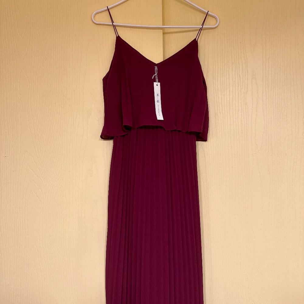Burgundy Pleated Full-Length Dress